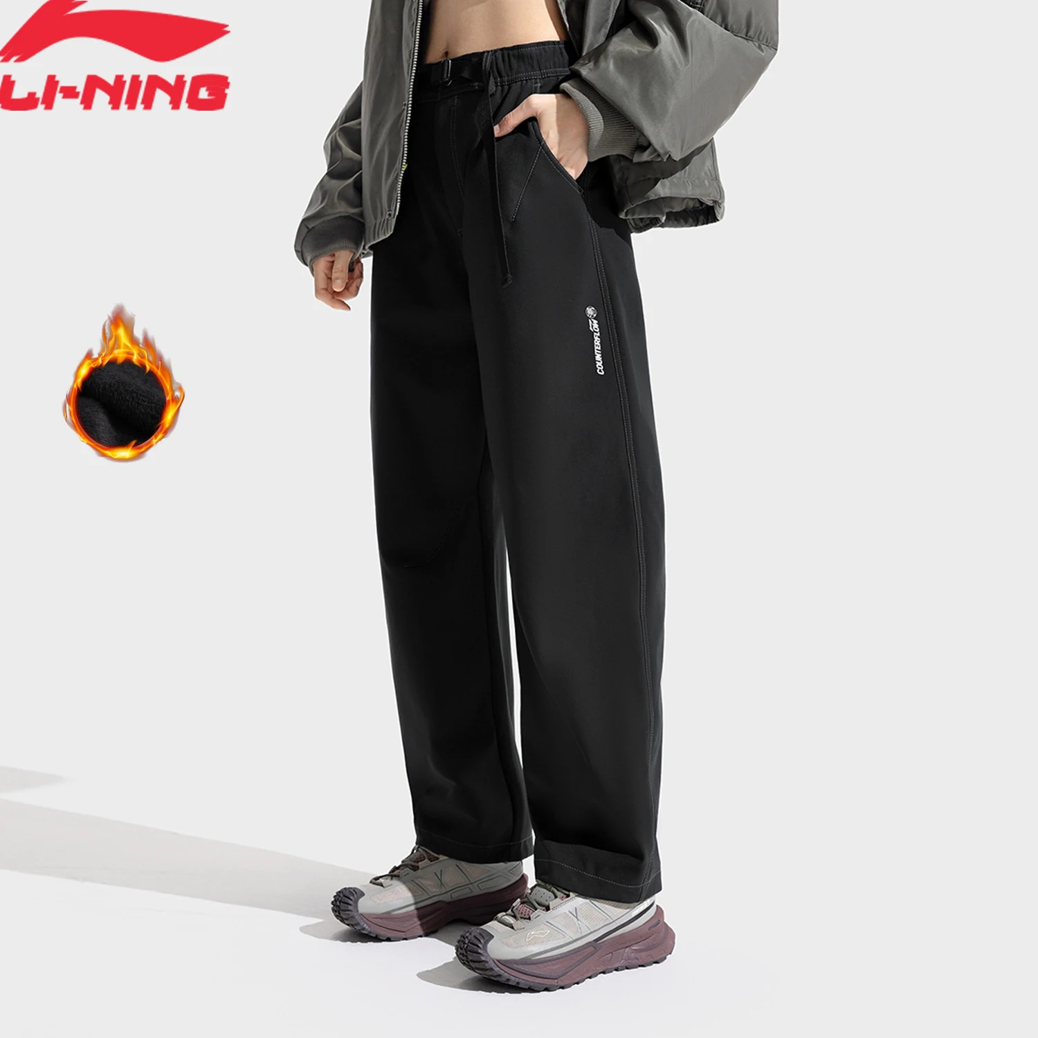 

Li-Ning женские спортивные брюки на открытом воздухе LN FIR WARM флисовые зимние брюки LN WATER PROOF со светоотражающей подкладкой из софтшелла AYKV606