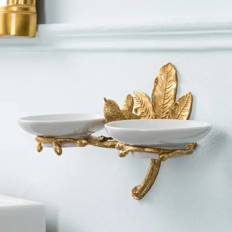 Soap Holder Bathroom Set Handmade Vintage Double Brass Soap Dish Keeper Wall Mounted
