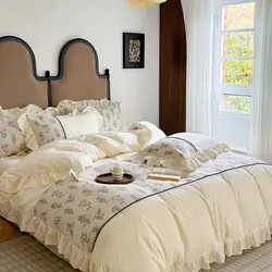 French Washed Cotton Quilt Bedding Set Four-piece Set Super Soft Princess Style Retro Pleated Small Fresh Ruffle Three-piece Set