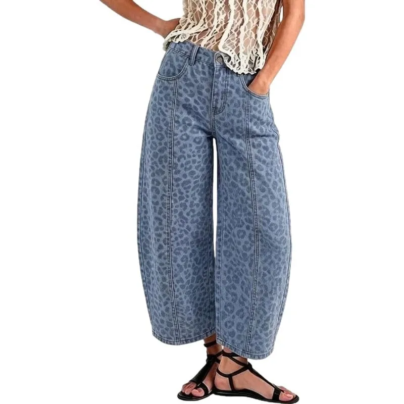 Wide Leg Jeans High Waist Western Style with Urban Streetwear Pockets Regular Thickness Street Style 9 16 Length Women Pants