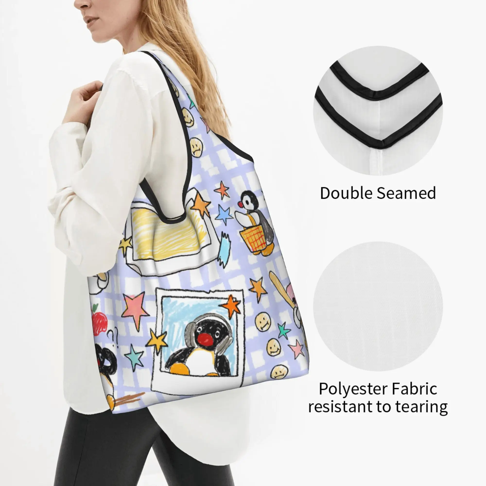 Penguin Cartoon Manga Grocery Shopping Tote Bag Women Custom Japan Shoulder Shopper Bag Big Capacity Handbags