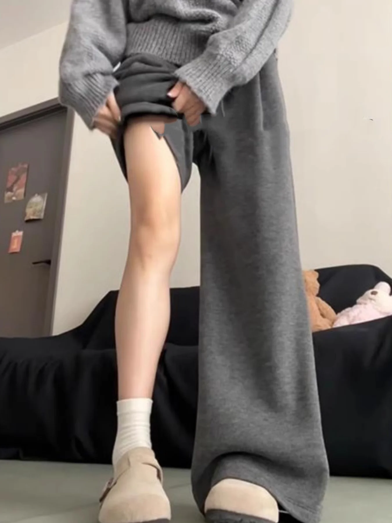 アメリカンスタイルのトレンディなストレートレッグルーズカジュアルパンツ、女性用、アメリカンレトロなソリッドカラーカジュアル薄手スウェットパンツ、多用途のストレートレッグレイジールーズパンツ