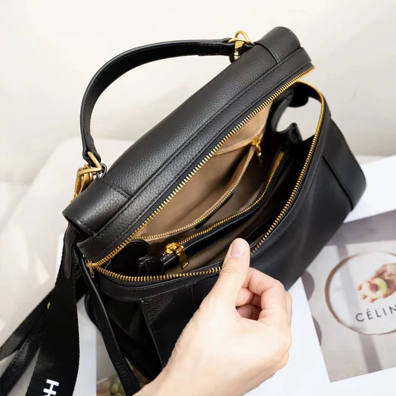 Lomantina Stock Clearance Luxury Cowhide HandbagsWomen Fashion Lady Lychee Pattern Genuine Leather Single Shoulder Bag 2 Strap