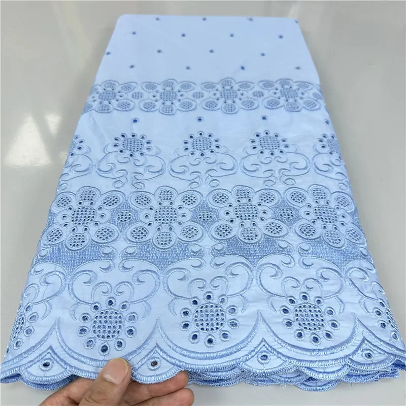 5 Yards Nigerian 100% Cotton Polish Satin Embroidery Fabric High Quality Swiss Voile Lace Material For Men Dubai Style 18L107311