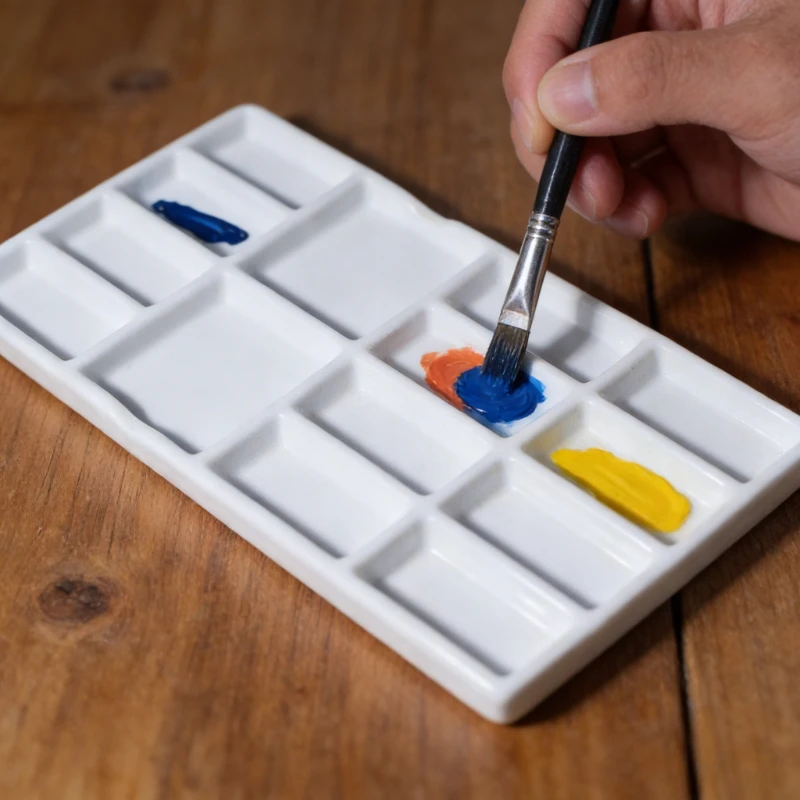 14 Grid Pure White Ceramic Paint Palette Rectangle Easy Cleaning Multi-function Palette for Watercolor Gouache Enamel