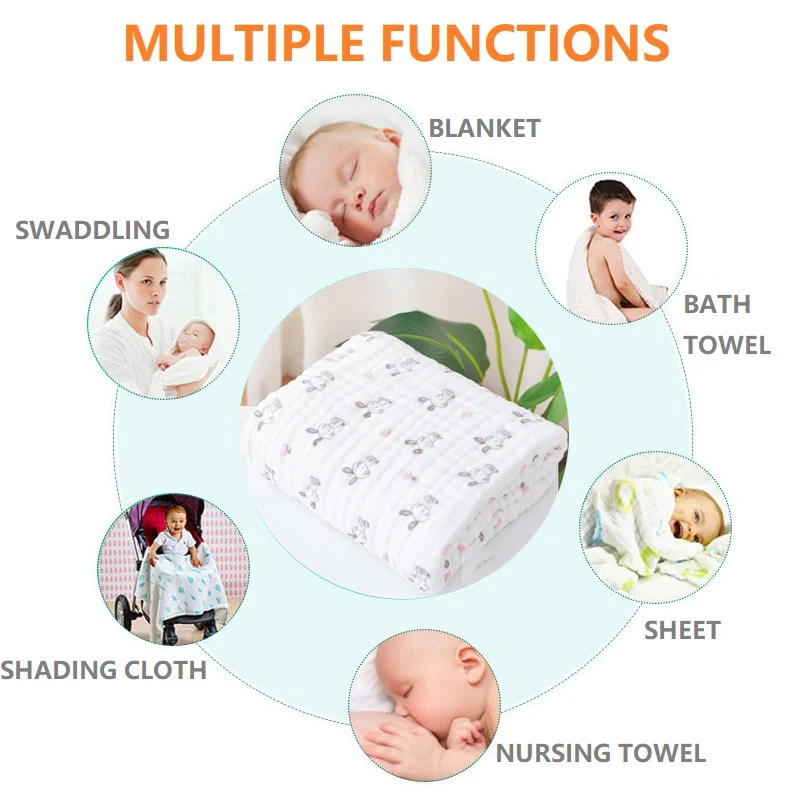 110*110CM Swaddle Blanket Baby Newborn Bamboo Muslin Bed Sheet Kids Bedclothes Baby Bath Towel Blankets Swaddle Cotton