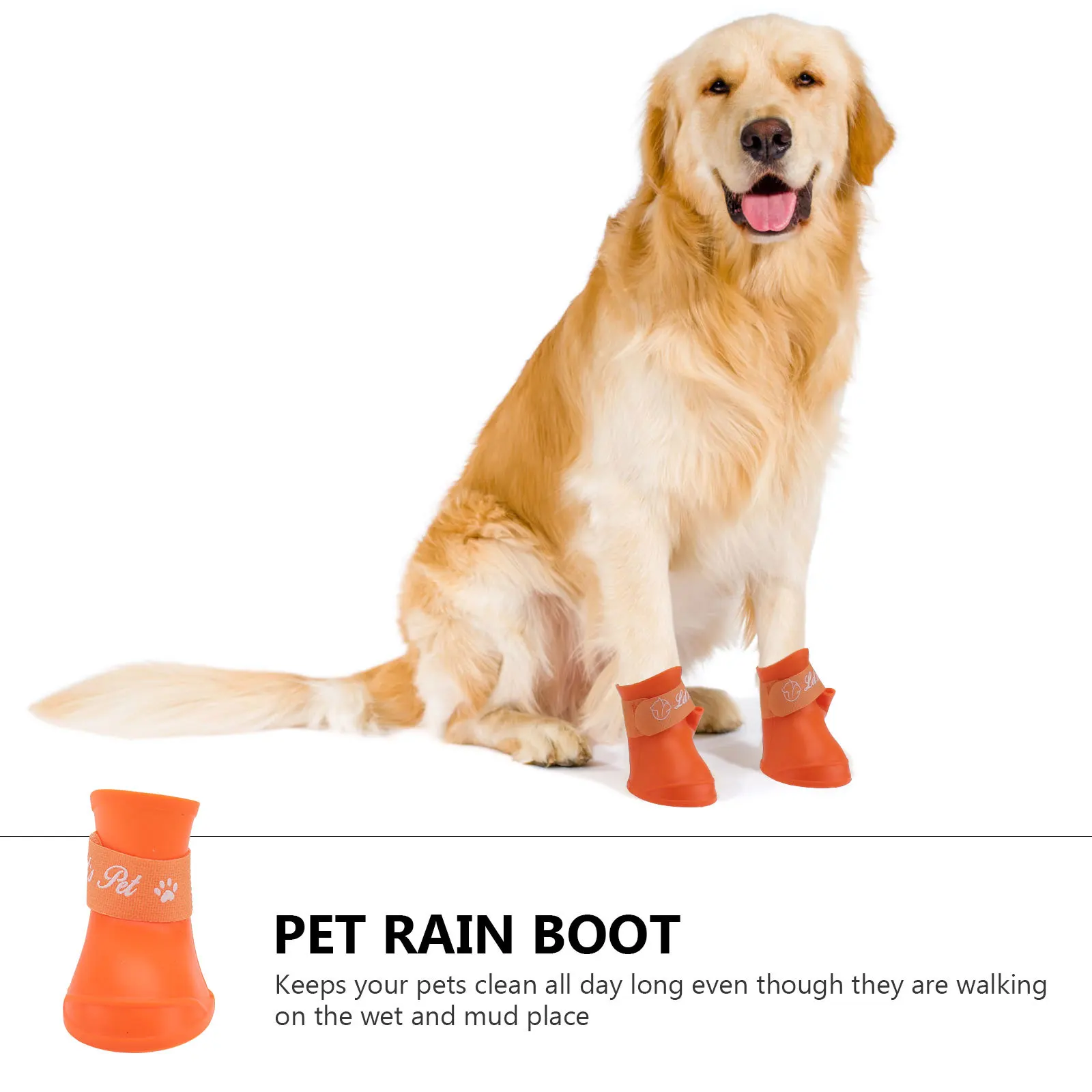 

Pet Rain Shoes Sizing S Orange Waterproof Non-Slip Dog Rain Boot For Small Puppy Outdoor Mud Beach Walking Rubber