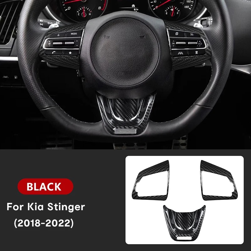 

Car Styling Real Hard Carbon Fiber Steering Wheel Button Frame Cover Trim For Kia Stinger 2018 2019 2020 2021 2022 Accessories