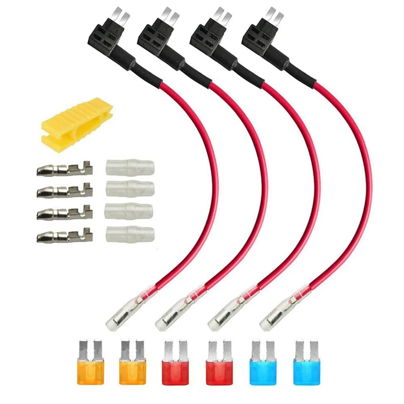 

4Pcs 12V-24V Add-A-Circuit Micro2 Fuse Tap, Piggy Back Blade Fuse Holder With Wire Harness