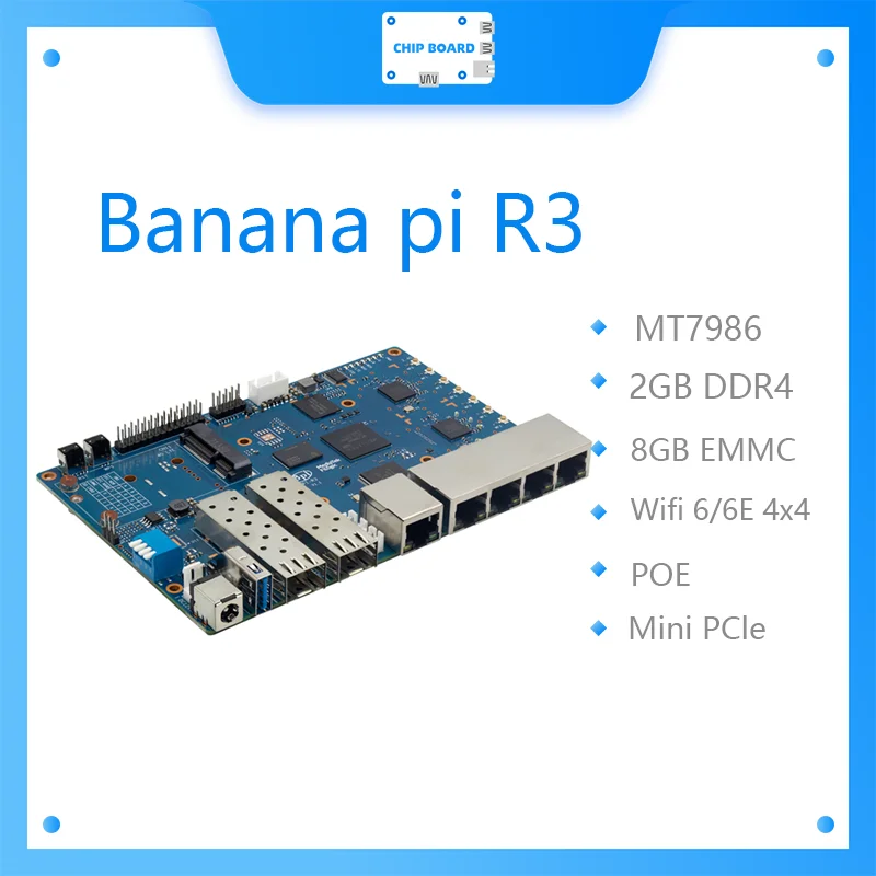 

Banana Pi BPI R3 BPI-R3 board with MediaTek MT7986(Filogic 830),support Wi-Fi 6/6E,2.5GbE SFP