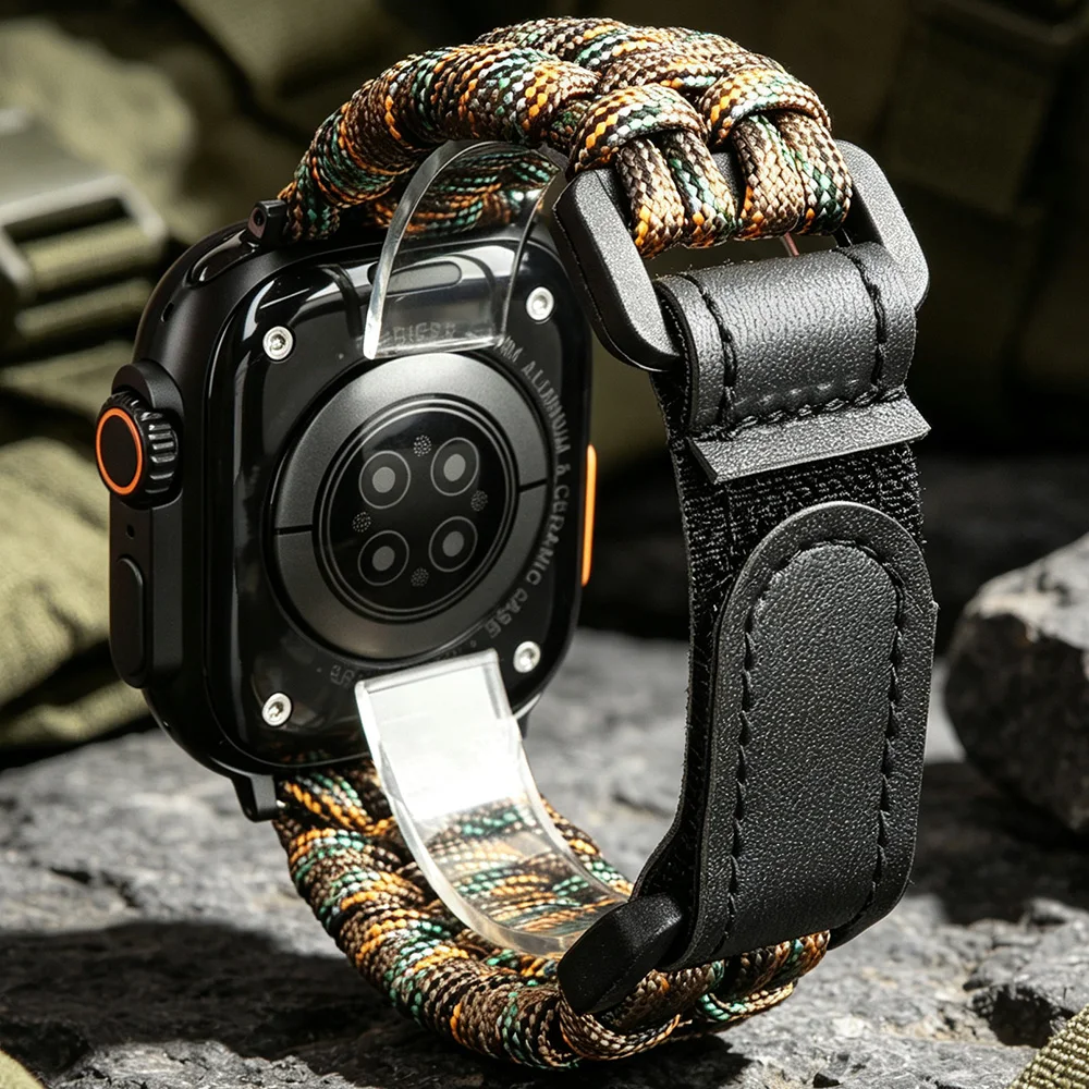 Outdoor-Sport-Nylonarmband für Apple Watch Ultra 4/3/2 49mm IWatch Series 12 11 10 9 8 SE 7 6 5 4 Handgewebtes Regenschirmseil-Armband