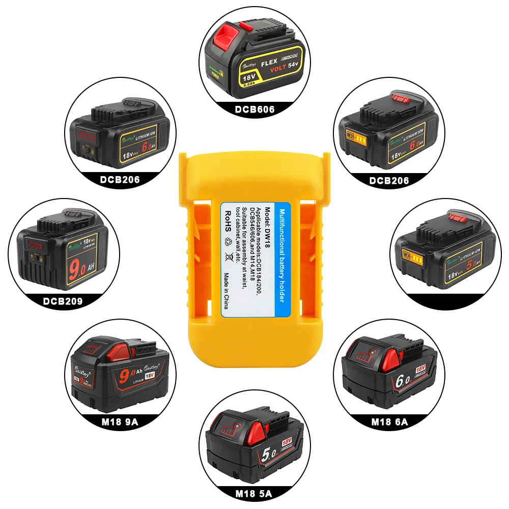 Waitley Battery Holder Compatible with Dewalt and For Milwaukee 18V Battery Storage Rack Holder Case for Fixing Devices