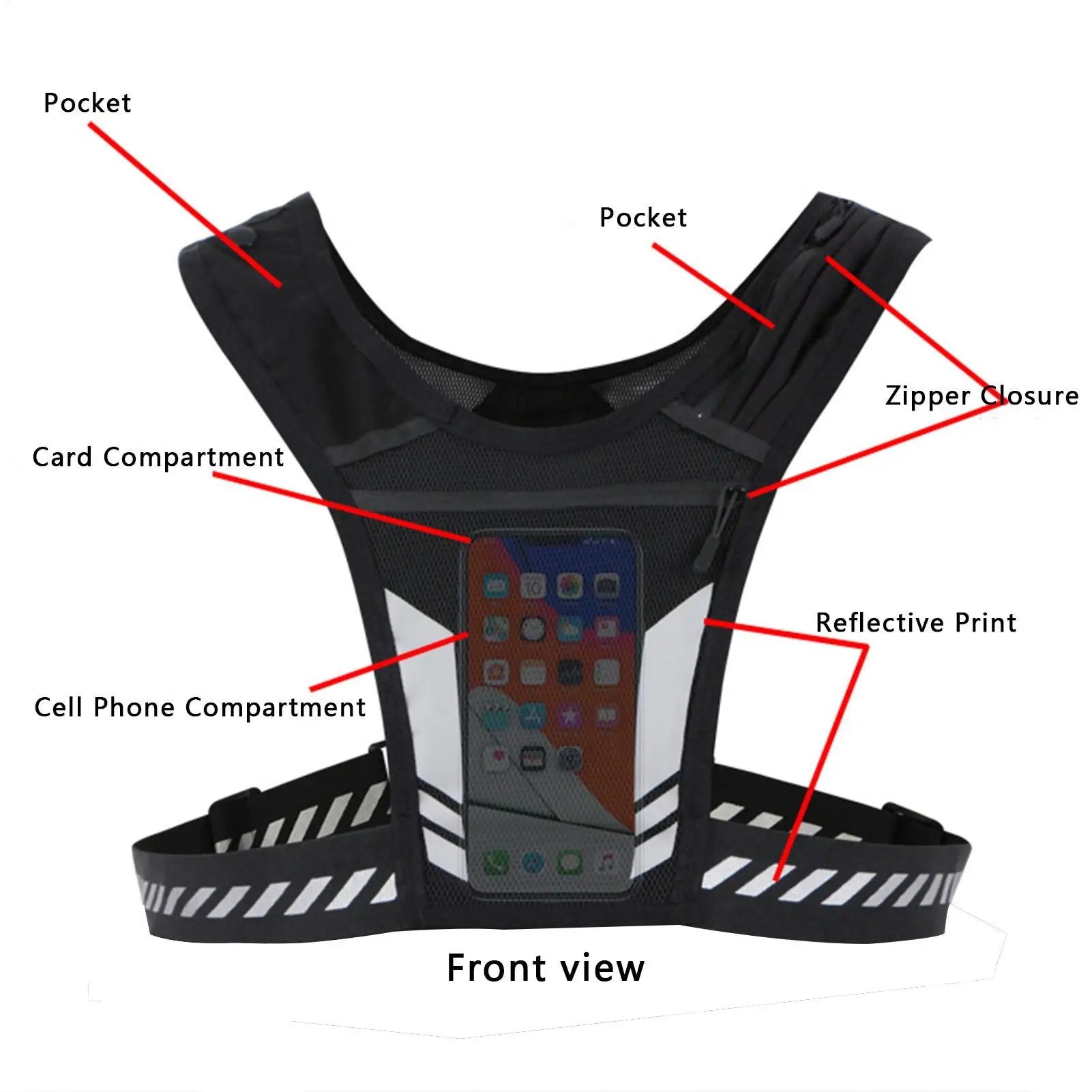 Running Vest Phone Holder Reflective Breathable Sports Outdoor Chest Rig Running Accessories With Water Bottle Holder For