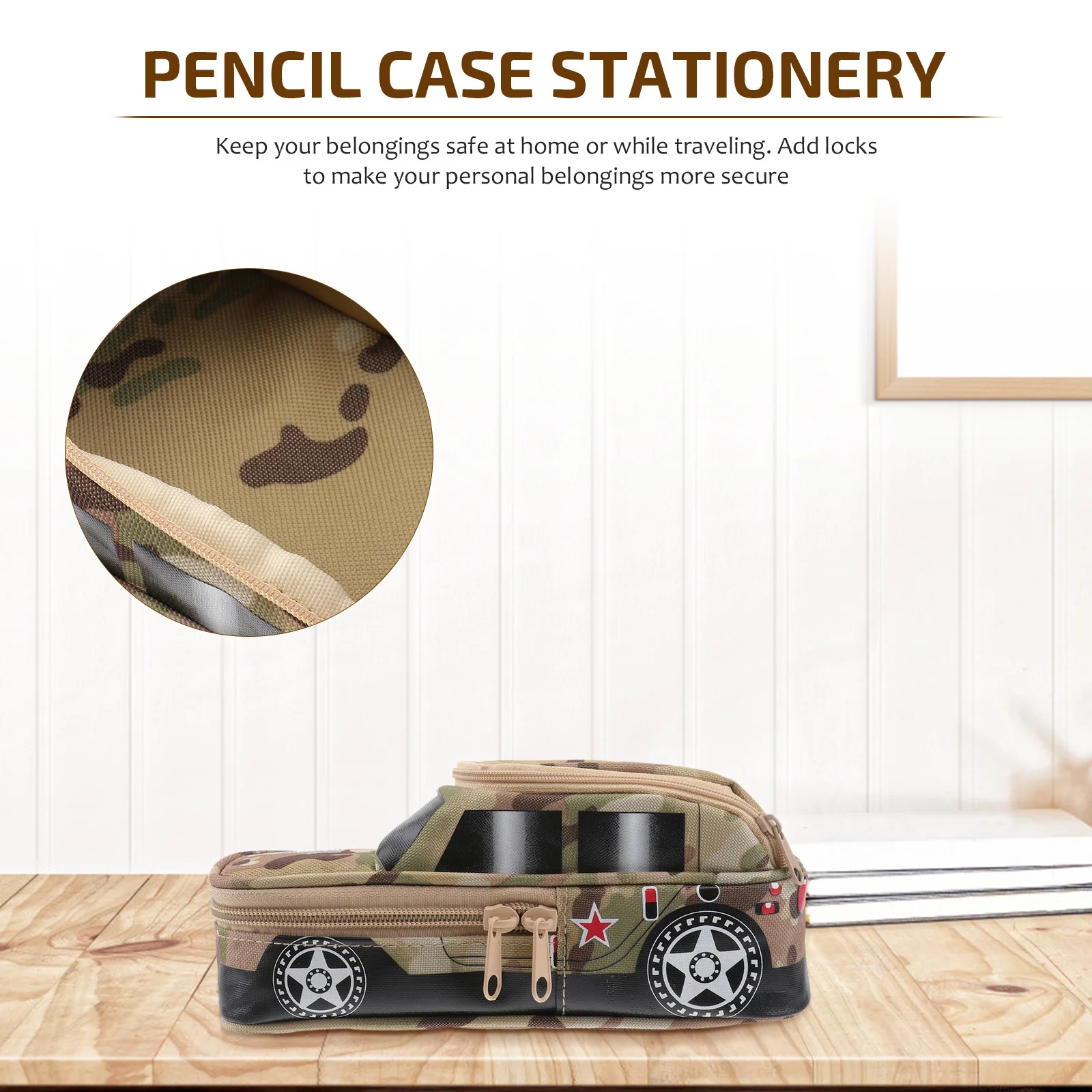 

Pencil Case Large Capacity Yellow Off-Road Vehicle Pattern Nylon Stationery Organizer Password Lock for Kids