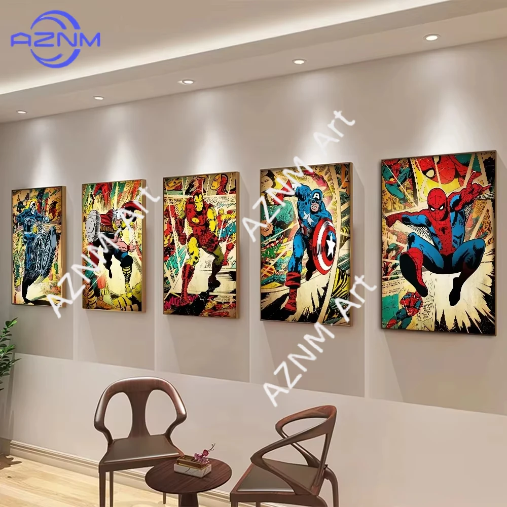 1pc Marvel Movie Avengers Vintage Wall Art Posters SpiderMan Iron Man Hulk Thor Home Room Decor Canvas Painting Print Picture