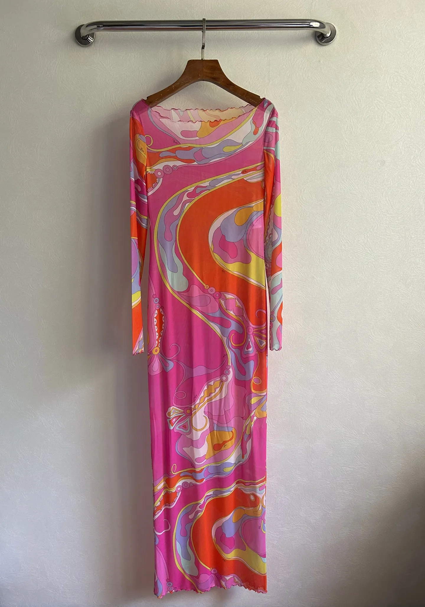 2026 New Net Mesh Transparent Dress - Long Sleeve with Elasticity and Bold Pattern