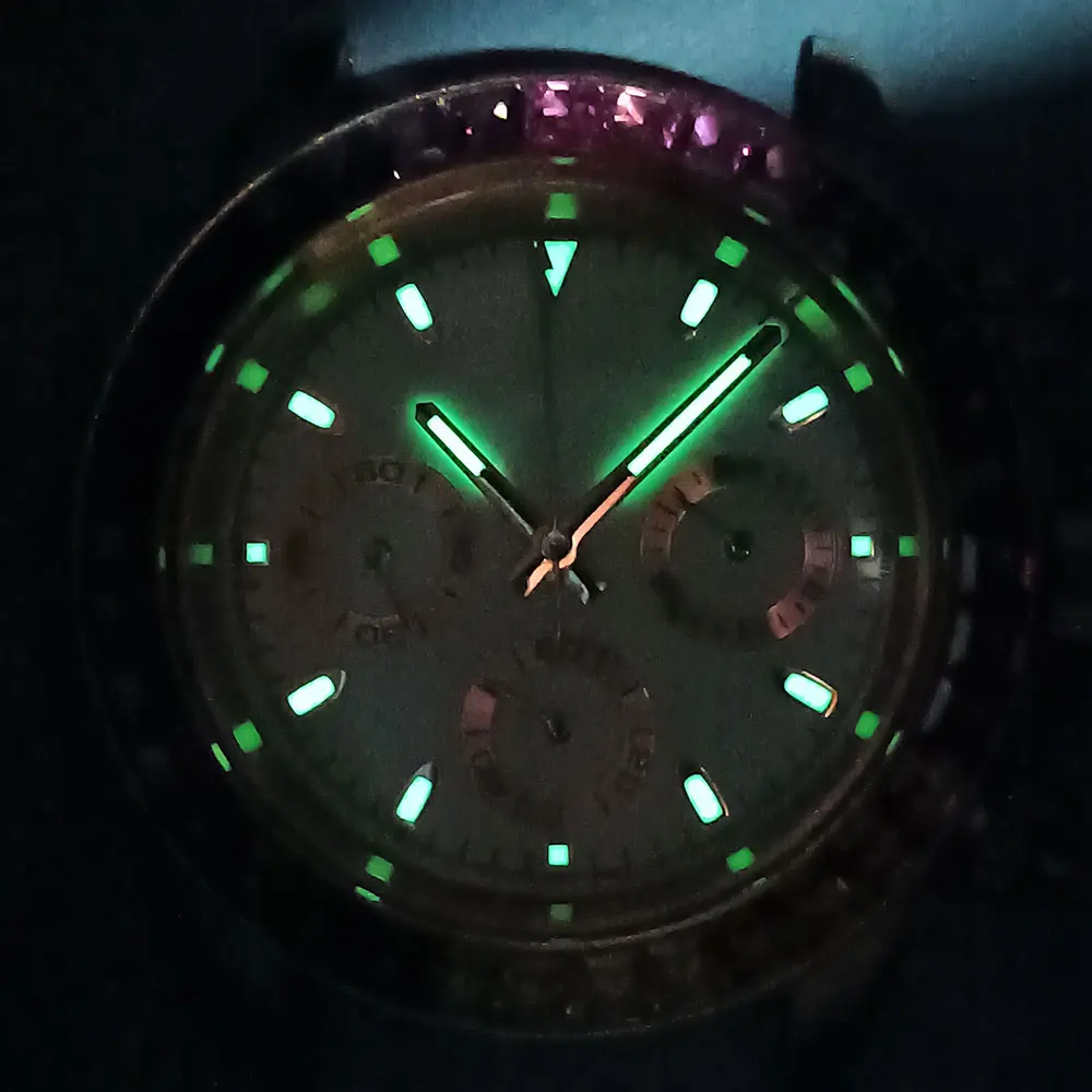 شعار مخصص 39.5 مللي متر الملونة الماس Lume كرونوغراف رجل ساعة ذهبية وردية تناسب VK سلسلة 63 ساعة يد تعمل بالحركة الكوارتز اكسسوارات