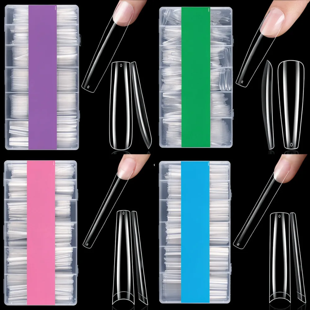 Clear Full Cover Fake Nails Tips For Manicure Extension Professional Nail Art Kit ABS Plastic Long Ballerina Style