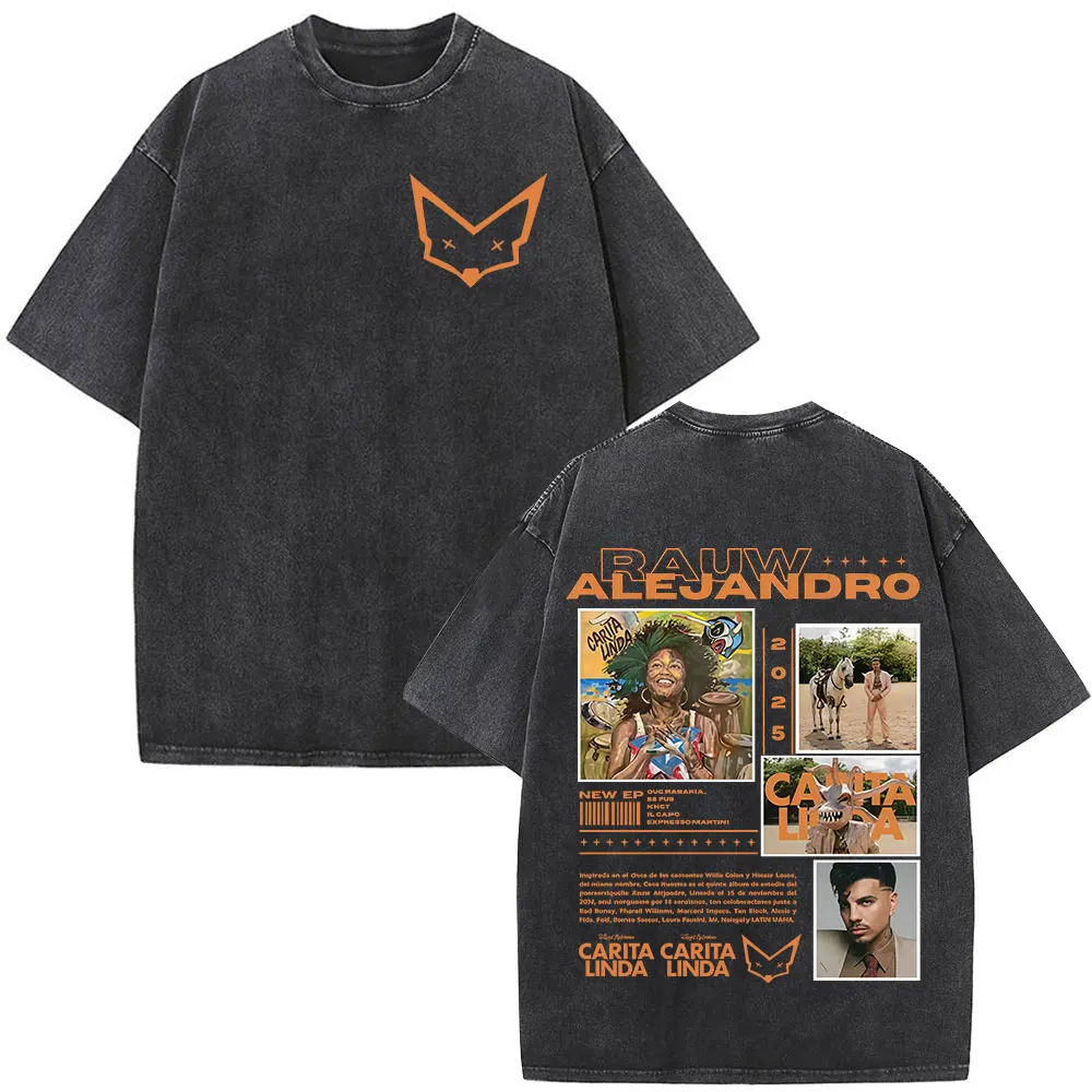 خمر غسلها Rauw Alejandro الوجه الجرافيك تي شيرت الرجال الملابس خمر الهيب هوب تي شيرت القطن المتضخم الشارع الشهير الصيف #1