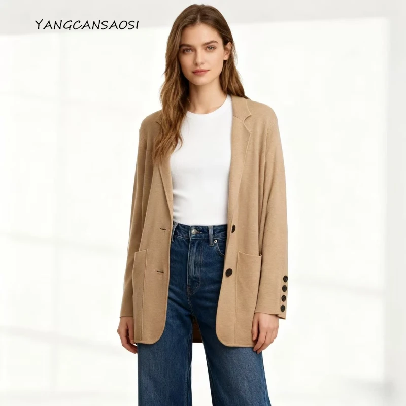 

Women's Autumn/Winter Fashionable Coat 64% Natural Mulberry Silk Suit Collar Simple Elegant Cashmere Skin-friendly Sweater