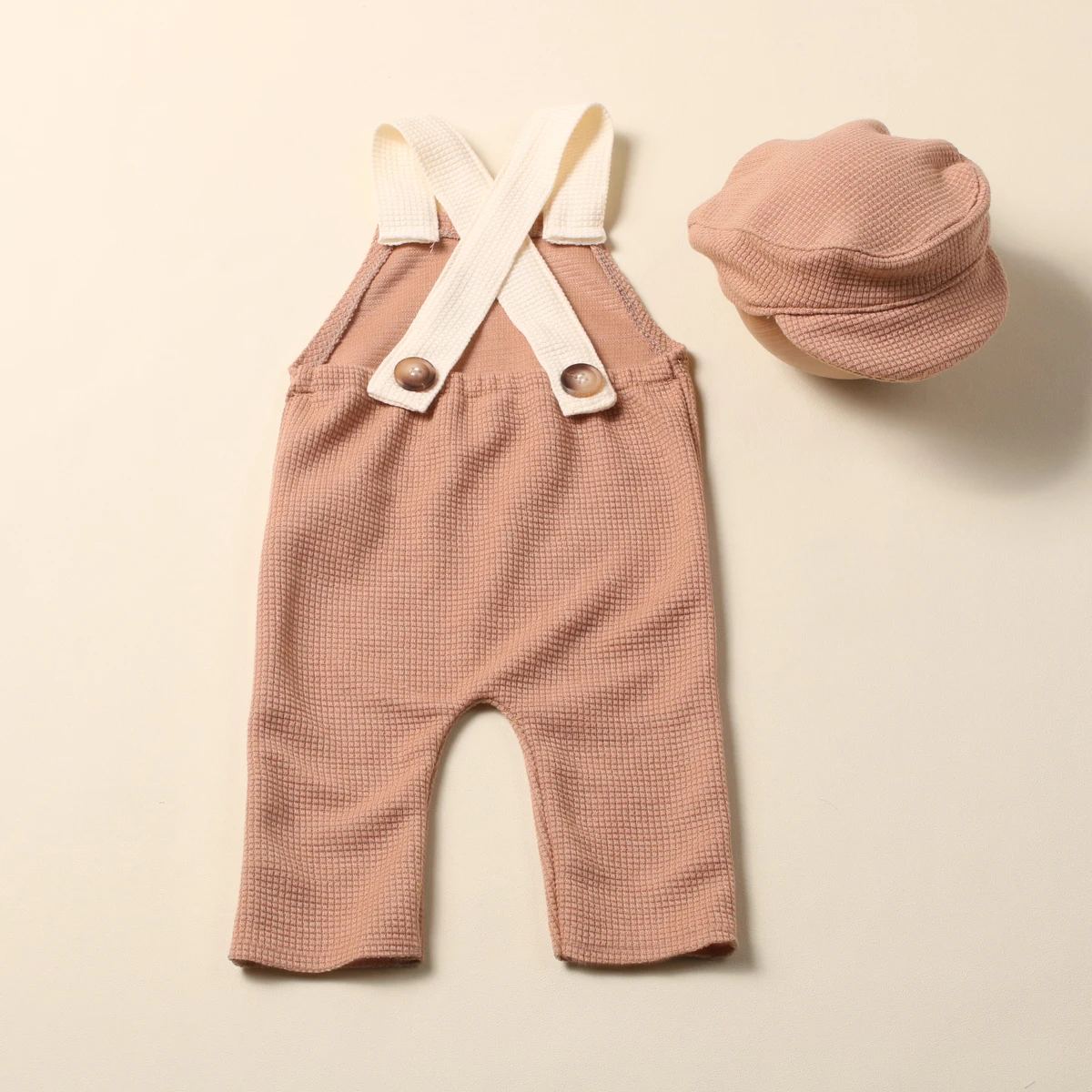 Ylsteed Newborn Boy Photography Outfits with Casquette Cap Color Contrast Shooting Romper Overalls  Suspender Trousers