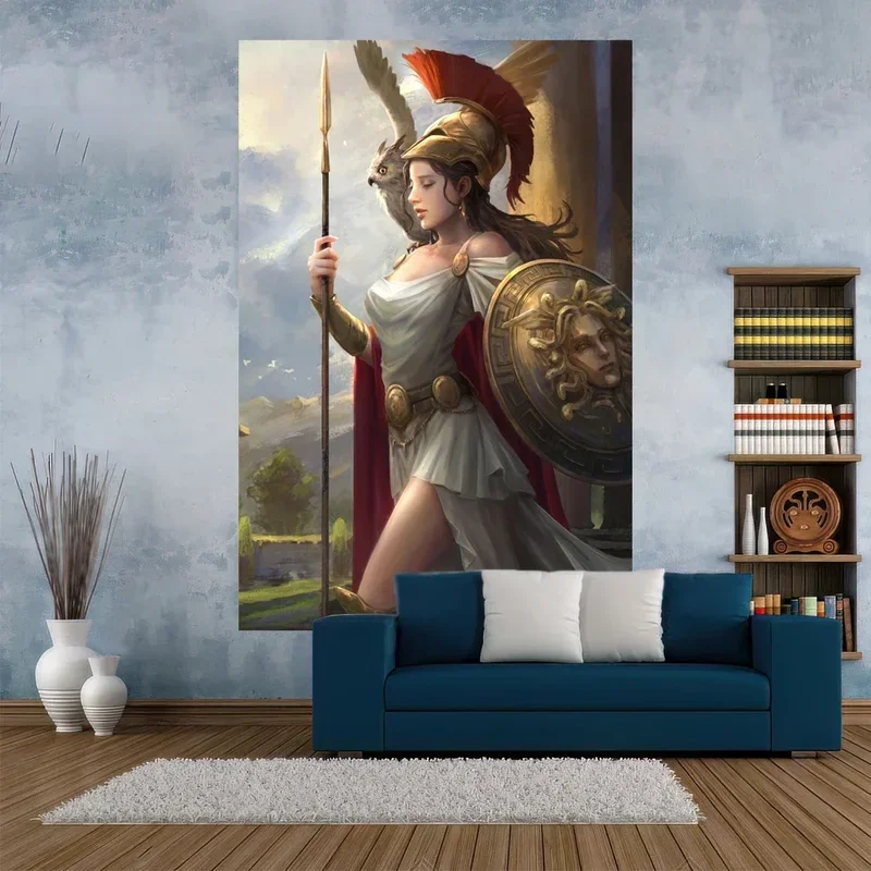 Greek Mythology Tapestry Anime Athena Printed Wall Hanging Dorm Background Bedroom Or Home Decor Sofa Blanket