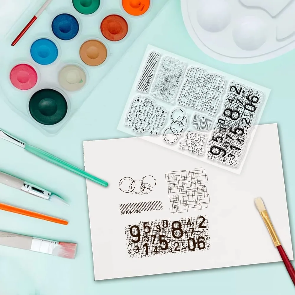 Background Clear Stamps Number Fingerprint Airmail Silicone Stamp Film Frame Transparent Seal Stamps for Invitation Card