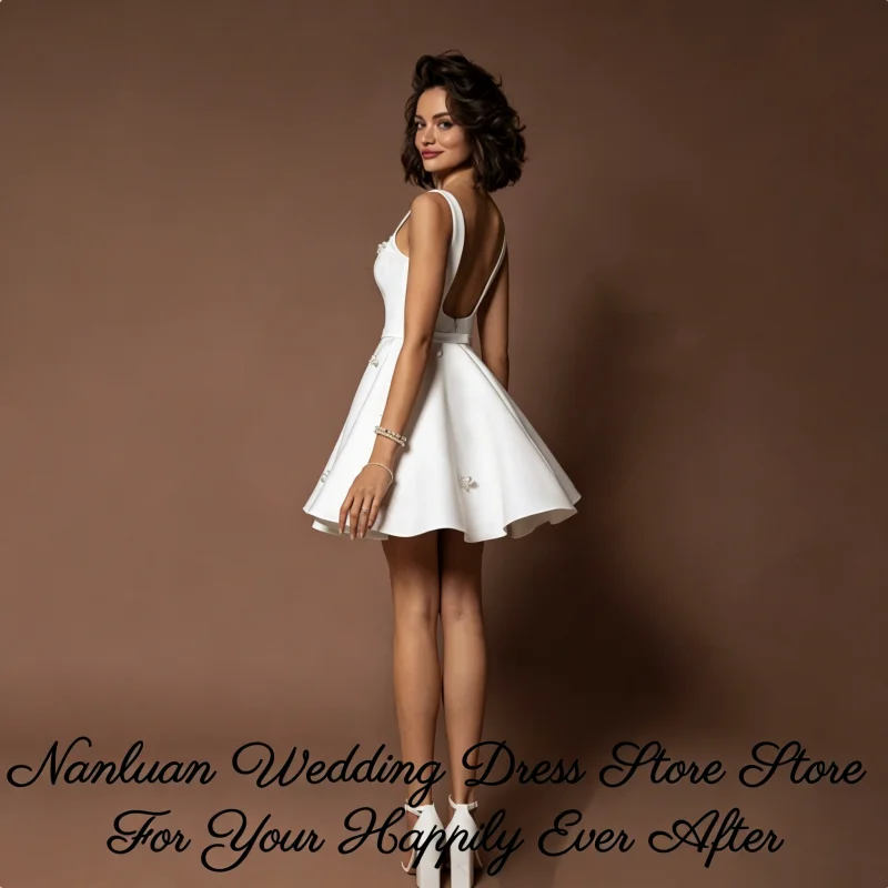 2026 Square Neck Satin Short Wedding Dress with Beaded Skirt Vestidos De Novia Customized