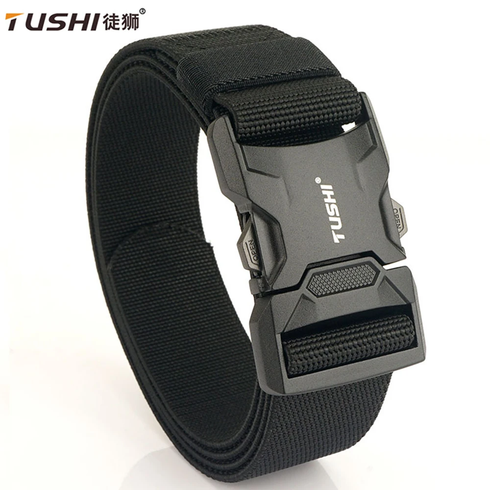 

TUSHI Men Belt Army Outdoor Hunting Tactical Belt Outdoor Mountaineering Multifunctional Elastic Nylon Canvas Woven Trouser Belt