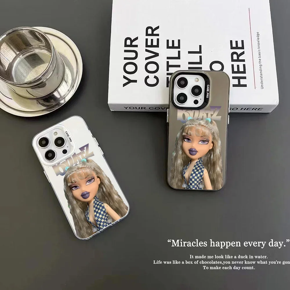 1pc Bratz Doll Phone Case IMD Color Silver Shell For IPhone 16 15 14 13 12 11 Pro Max Plus