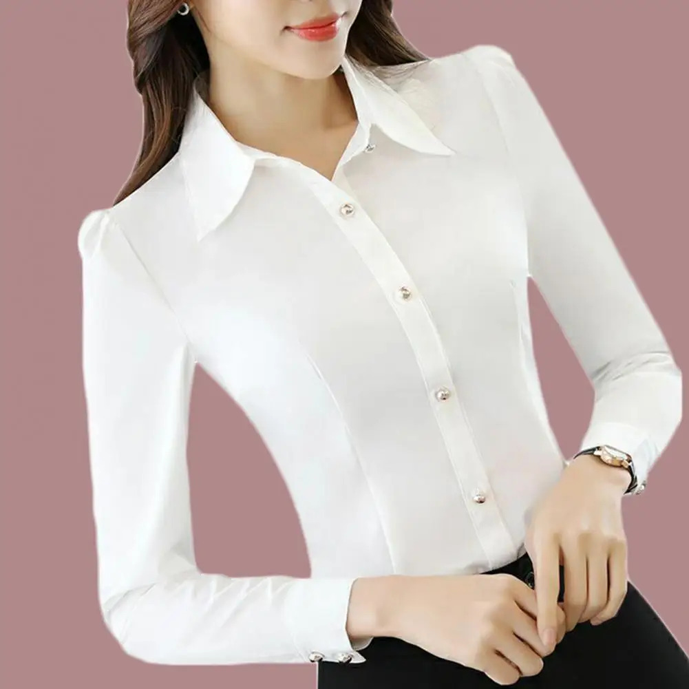 Women Shirt Dignified Women Blouse Solid Color Long Sleeve Formal Shirt
