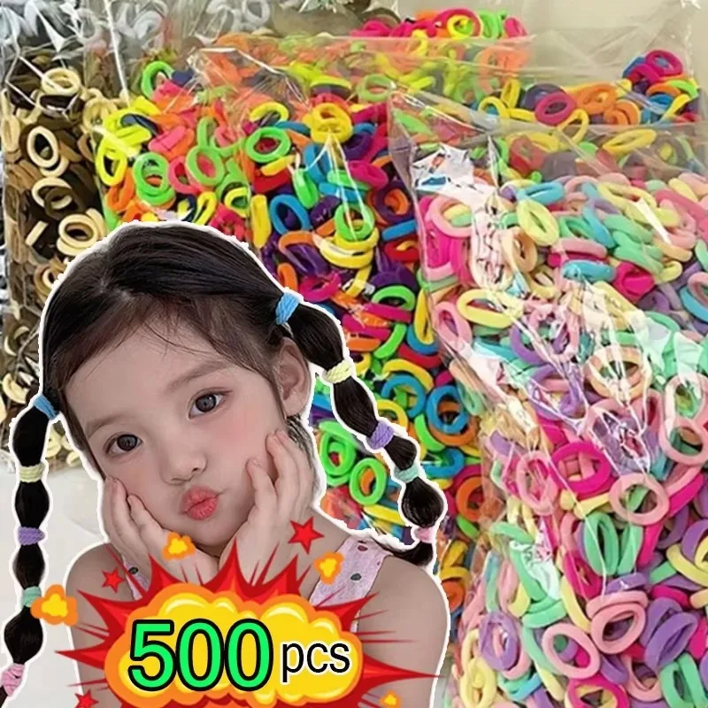 500Pcs Small Colorful Rubber Hairbands for Girls Kids Basic Nylon Ponytail Holder Scrunchie Ealstic Hair Ties Hair Accessories