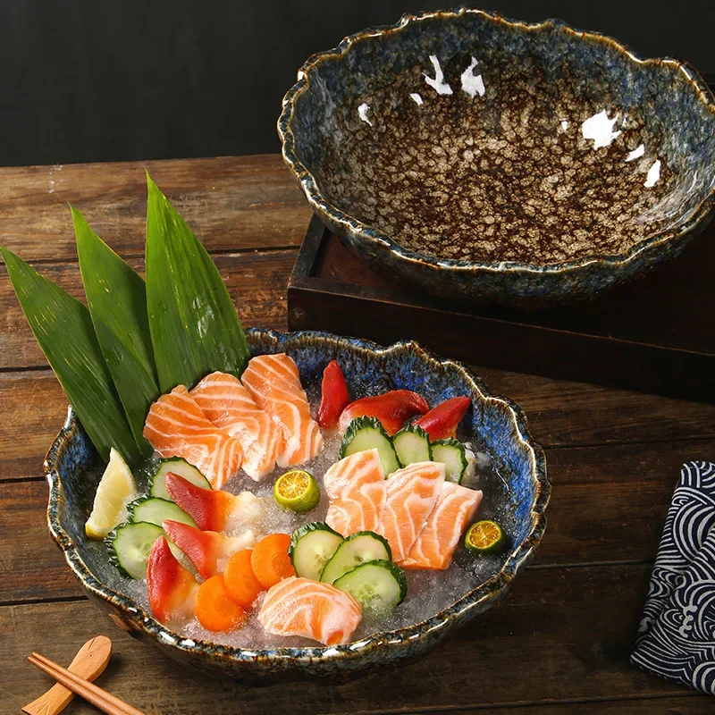Ceramic Dry Ice Sashimi Bowl High End Commercial Seafood Platters Japanese Style Tableware commercial Use Star Split Plates G