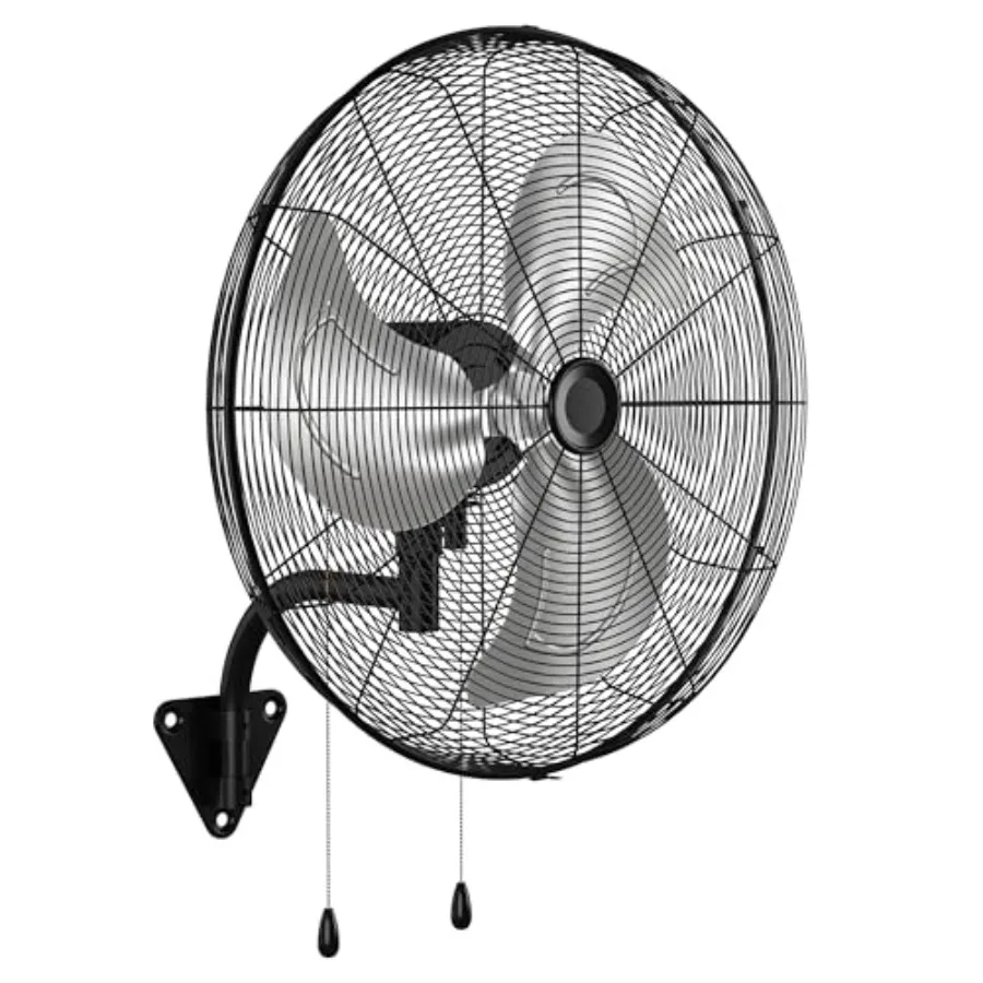 

26-дюймовый промышленный настенный вентилятор - сверхмощный металлический, 3 скорости, высокая скорость воздушного потока 4708 CFM, с двумя цепными выключателями, осцилляция 90°