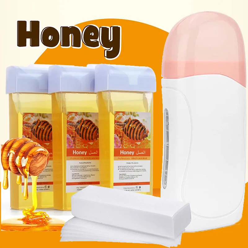 Honey Hair Removal Wax Roller Refill Kit Roll On Depilatory Wax Cartridge Warmer Honey Heater Waxing Hair Removal