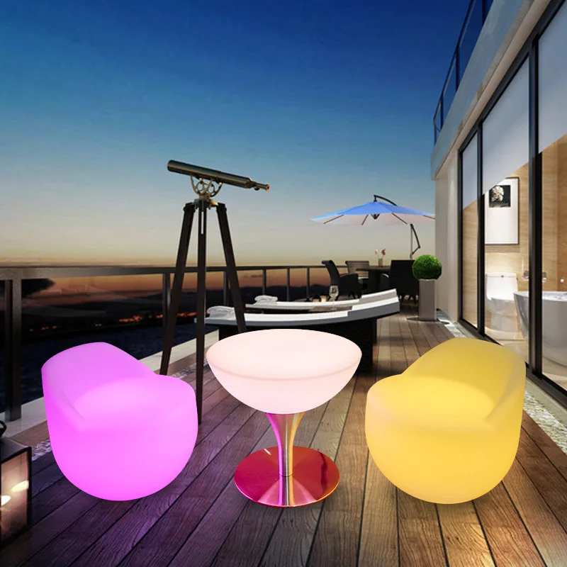 Luminous Camping Table  Outdoor Patio Garden Furniture PE Plastic Round Cocktail Tables Glow LED Bar Counter