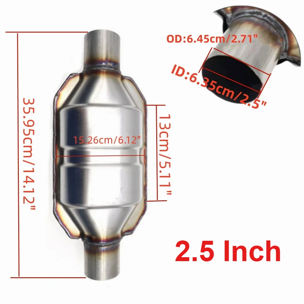 

2.5'' inch 6.35cm Universal Car Catalytic Converter Exhaust 400 Cell High Flow Muffler Catalyst Converter Euro1 Stainless Steel