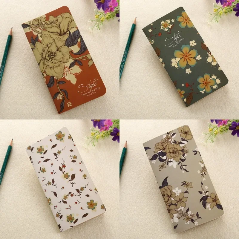 A6 Vintage Flower Kids Drawing Graffiti Sketchbook Painting Art Sketch Book Kraft Blank Line Spiral Kids Notebook