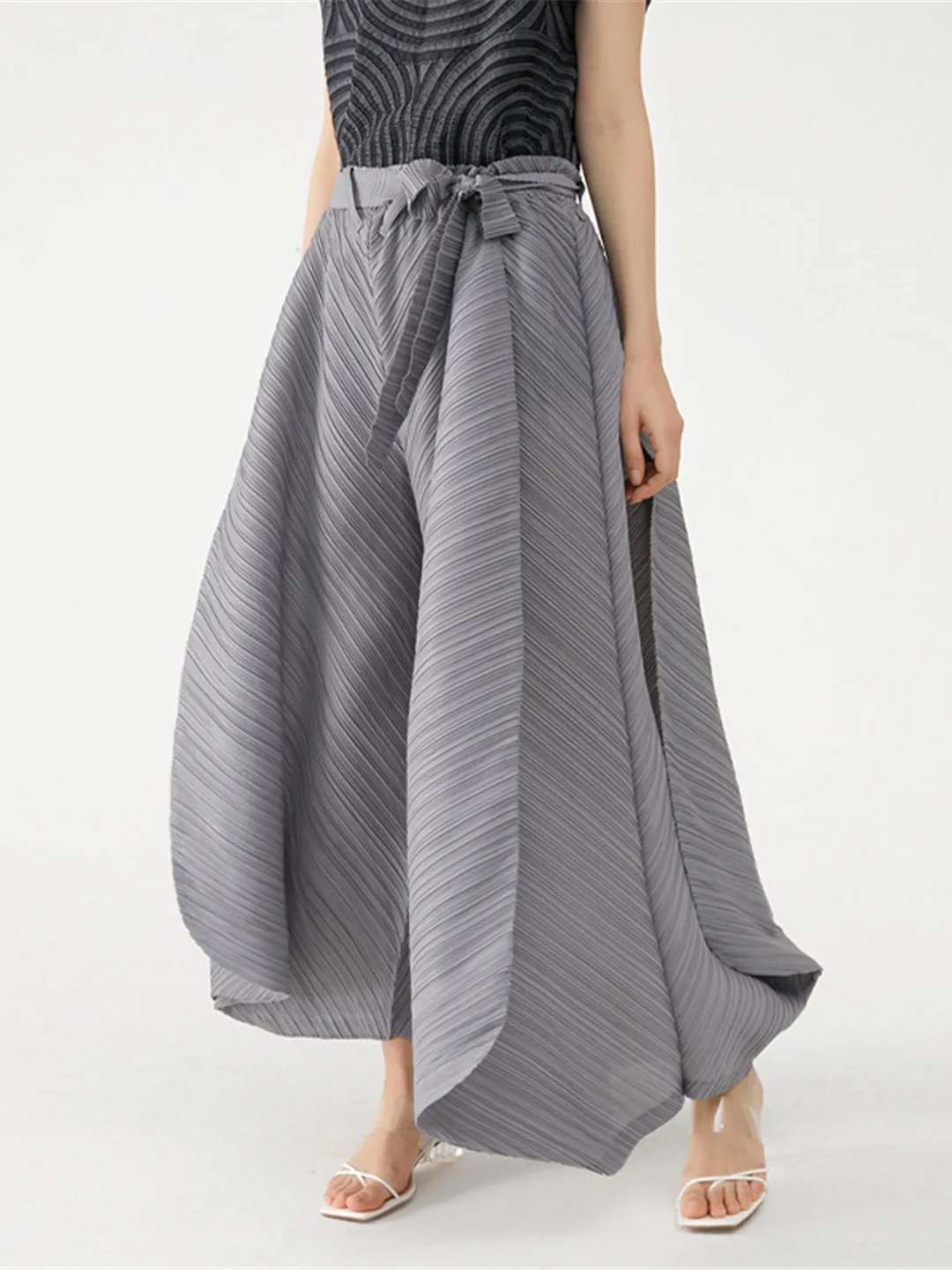 

High Waist Pleated Wide Leg Pants Women's Casual Style Tummy Control Loose Fit Skirted Design plus Size Fashion Trend