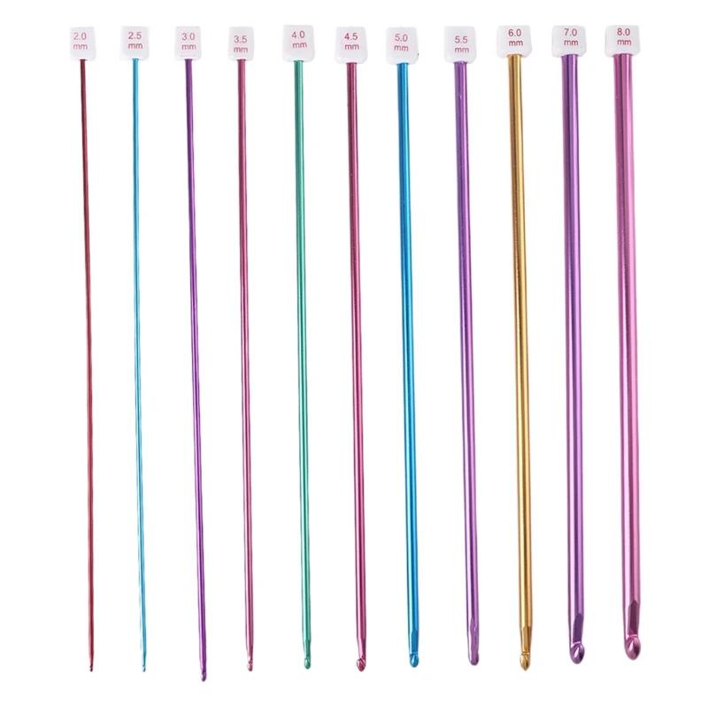 2.0 mm to 8.0 mm Tunisian Afghan Knitting Needle Set, Multicolor Aluminum Knitting Needles Tools for Beginners Drop shipping