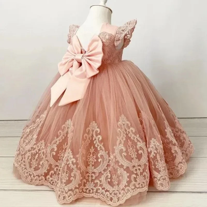 Blush Pink Flower Girl Dresses for Wedding Ruffles Lace Appliques Girl Kids Birthday Party Princess First Holy Communion Gowns