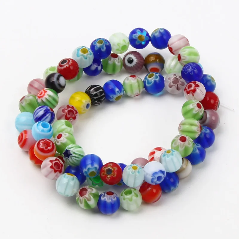 39-95 Stück Tausendblumen-Glasperlen Runde Lampwork Lose Perlen DIY Halskette Armband Ohrringe Schmuck Zubehör Material