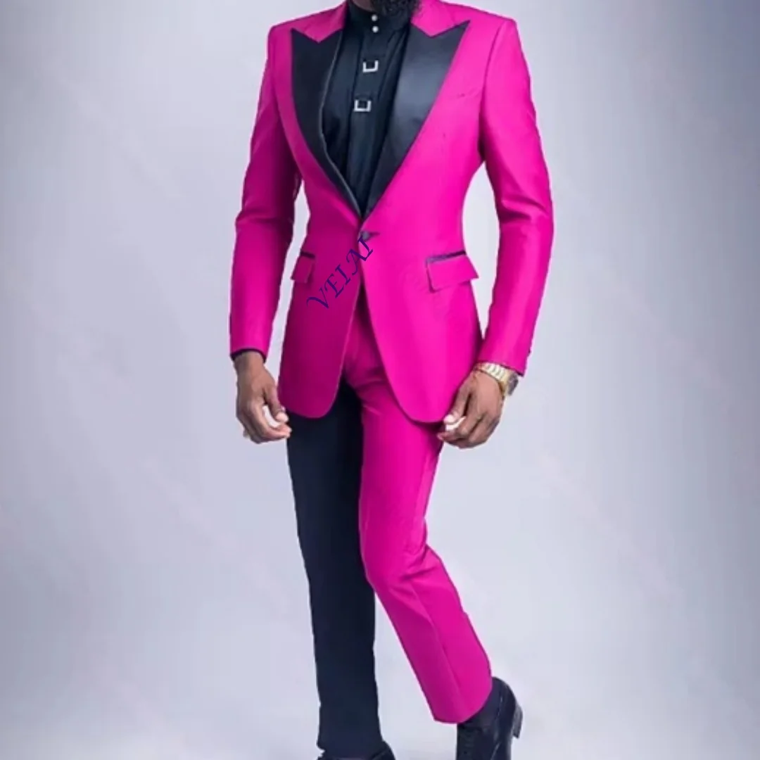

CustomizedPink And Black Patch Color Single Breasted Men Suit Two Pieces(Jacket+Pants) Lapel Outfits Chic Casual Party Prom Wedd