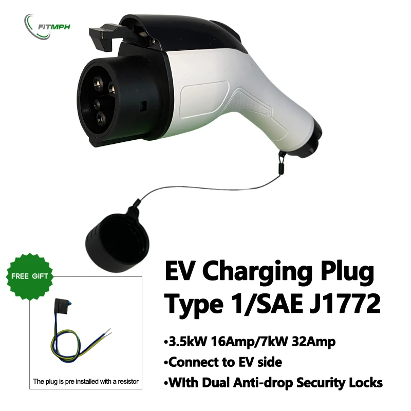 FITMPH J1772 EV Charger Plug, enabling Type 1 Level1 and Level2 Charging, Pre installed resistor replacement Cable Nozzle Type1