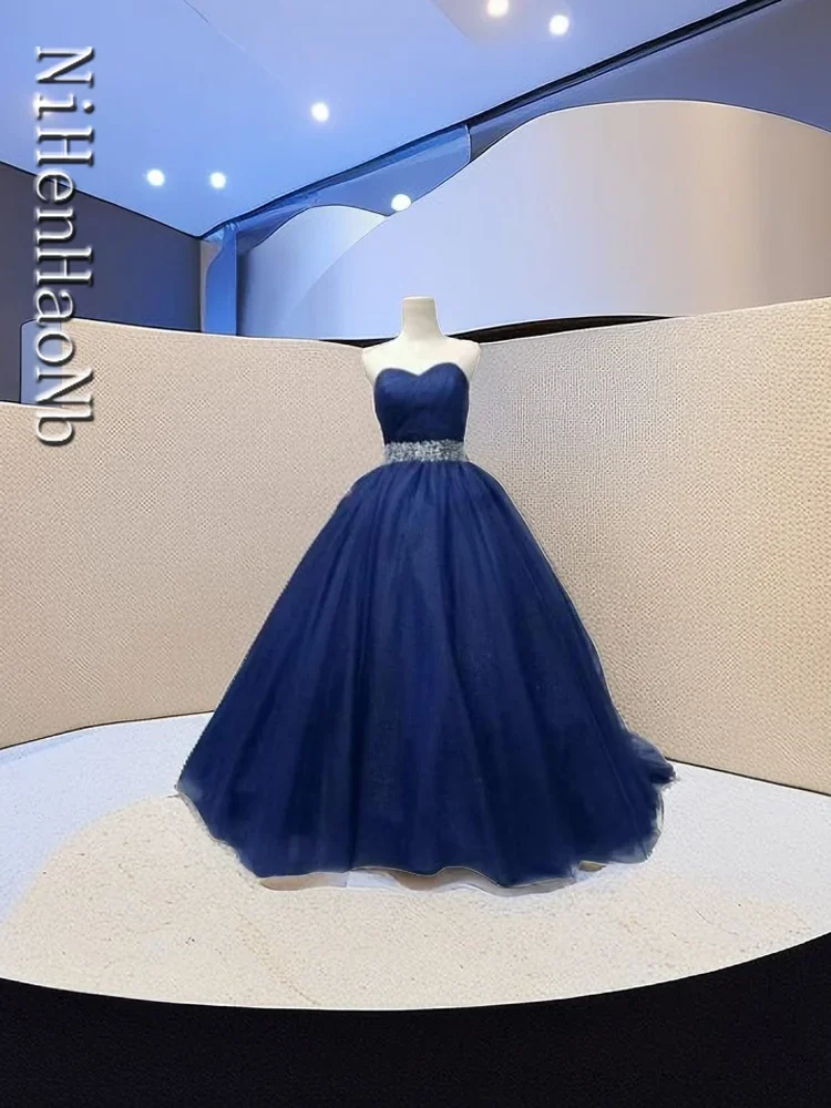 Navy Blue Sweetheart Quinceanera Dresses 15 Years Glitter Tulle Beading Sash Sweet 16 Debutante Birthday Party Gowns