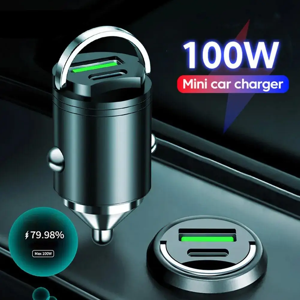 Minicargador de coche de 30W/100W, carga superrápida PD, QC3.0, USB, Adaptador tipo C para Iphone 13, 12, 12, X2O4