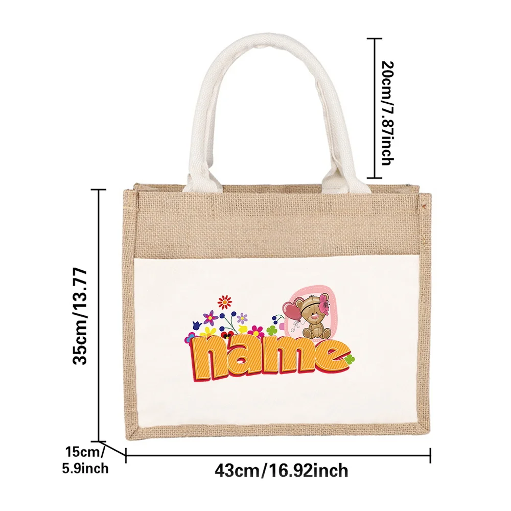 Customized Name Cotton and Hemp Shopping Bag Fashion Handbag Portable Outdoor Storage Bag Customized Product Cartoon Series