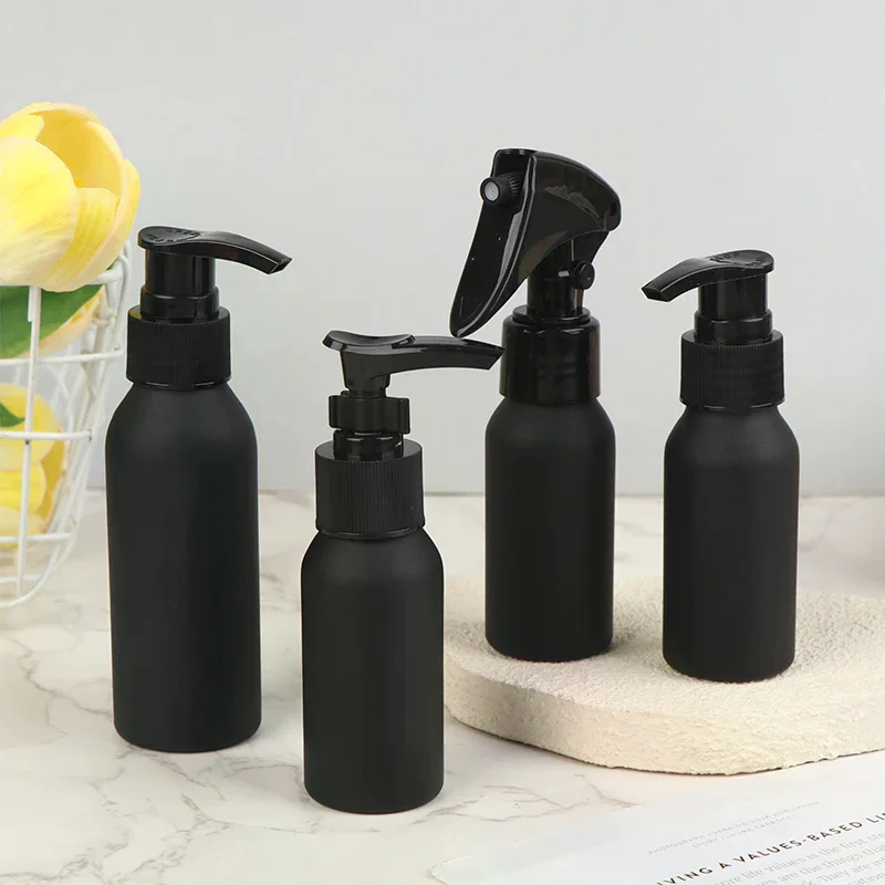 All Black 40-250ml Frosted Aluminum Bottle With Cap Perfume Lotion Cosmetic Toner Water Bottle Travel Protable Refillable Bottle