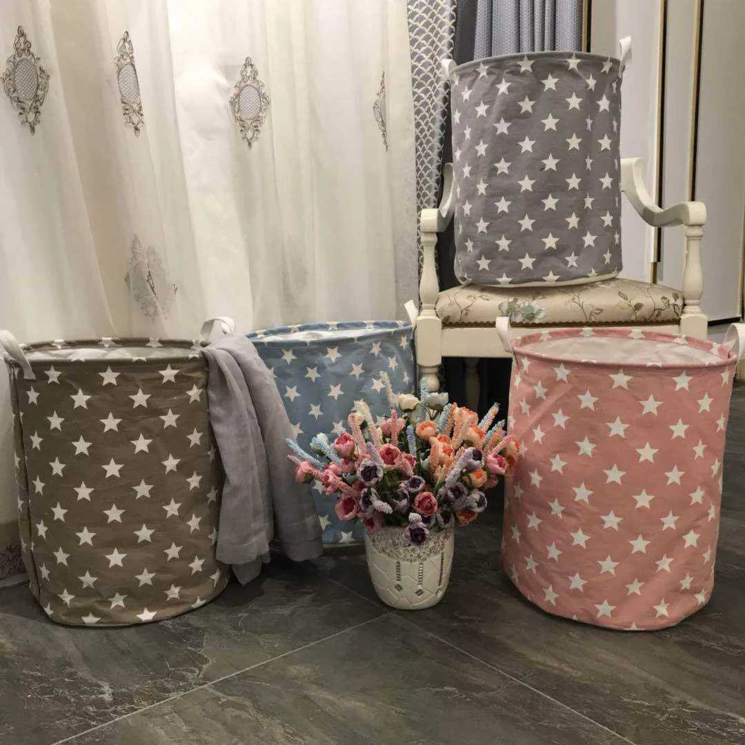 Waterproof Collapsible Extra Large Drawstring Clothes Hamper Storage with Handle with Stylish Stars Design(B)