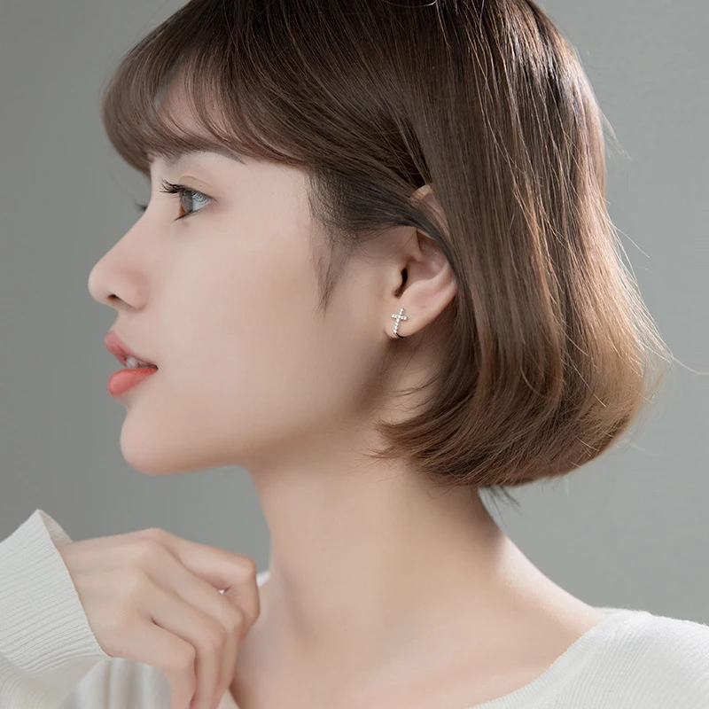Modian 100% Real 925 Sterling Silver Clear CZ Cross Clip Earrings For Women Fashion Classic Female Korean Silver Fine Jewelry